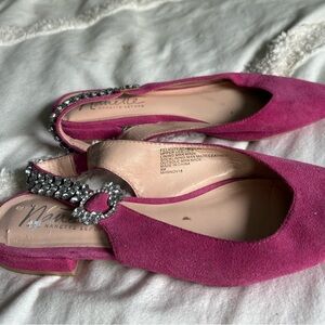 Nanette Lepore Fuchsia Suede Flats with Rhinestone Detail